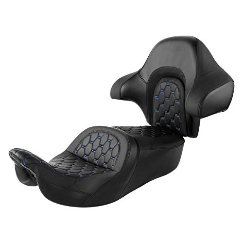 CC RIDER Motorcycle Hammock Seat and King Tour Trunk Backrest Fit For Harley Touring 2014-2023 Street Glide FLHX Road Glide FLTRX Road King FLHR Electra Glide FLHT and Trike models - color: 16# Blue Seat+ Tour Trunk Backrest