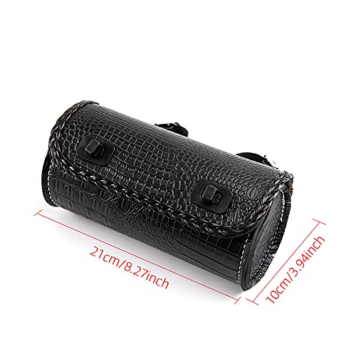 Universal Motorcycle Handlebar Tool Bag - Black PU Crocodile Leather Side Bag With Rivets for Sissy Bar or Rear Carrier - color: Black 2