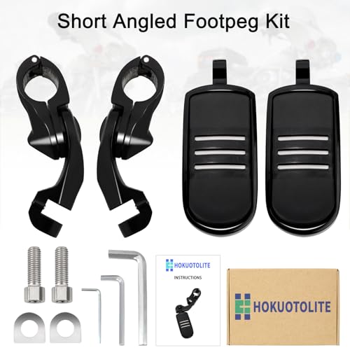 1.25" (32mm) Adjustable Highway Foot Pegs w/Short Angled Mounts for Harley Davidson Touring Street Glide/Road Glide/Electra Glide/Road King Motorcycle w/1-1/4" Crash Bar,BLACK#1 - color: Black