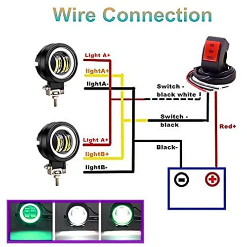 Ourbest Motorcycle Fog Lights with Switch,3inch Motorcycle auxiliary lights, Halo Round led lights, luces exploradoras para moto pair(White Beam with Green Ring)