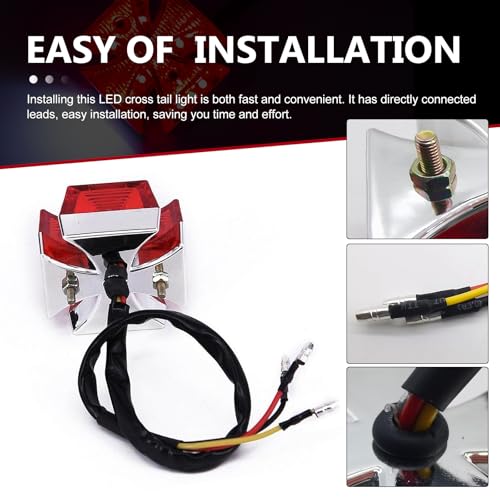 LED Rear Tail Brake Light, Cross High Brightness Modified Tail Light for License Plate Brake & Turn Signal Lamp, Waterproof Housing Integrated Running Lamp, Universal for Most Motorcycle (Red)