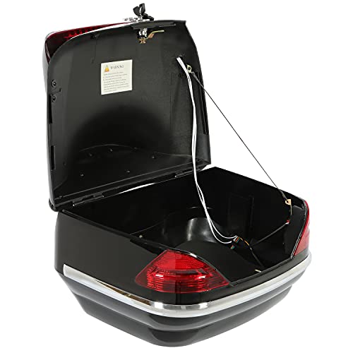 Black Motorcycle Hard Trunk Top Case with Backrest and Tail Light for Harley Davidson, Honda, Yamaha, Suzuki, Vulcan