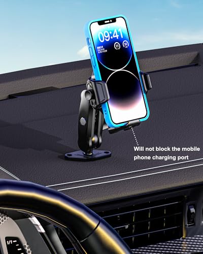 BRCOVAN Anti-Theft Phone Mount Holder with Vibration Dampener, 1s Locking | Don't Block Camera, with Aluminum Diamond Base & Medium Arm, for Car Boat Truck Motorcycle UTV, Fit 5.4-7.2'' Smartphones