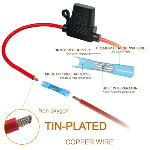 VANSIHO 12AWG Waterproof Inline Fuse Holder Kit (2-Pack) with 30A Blade Fuses - IP65 Rated, 30cm Length - for Automotive, Marine, Boat, RV, Motorcycle Electrical Systems