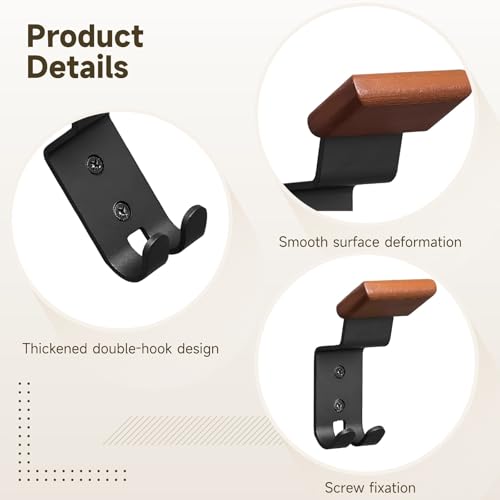 2 Pcs Motorcycle Helmet Holder, Wall Mount Beech Wood & Carbon Steel Motorcycle Gear Storage Rack Organizer, Short Helmet Hanger with Double Hook, for Home Garage Display
