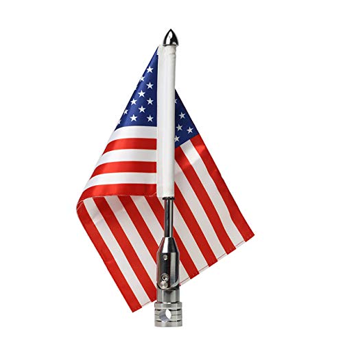 Fold Down Motorcycle Flag Mount & 6 by10 Inches Red Line Motorcycle US Flag for Harley Road King Touring Spring Honda Goldwing fit 1/2 Luggage Rack Chrome Motorcycle Flag Pole