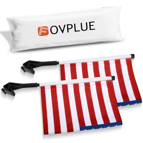 FOVPLUE 15" x 11" American Flag Kit,Clamp On Motorcycle Flag Pole Mount for Harley Touring Hard Saddlebags,Tour Luggage Pack,Luggage Carrier,car/truck roll-down window, 2-Pack