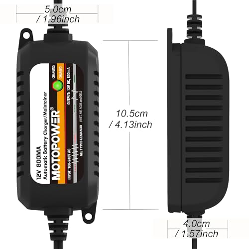 MOTOPOWER MP00205C 12V 800mA Automatic Battery Charger, Battery Maintainer, Trickle Charger, and Battery Desulfator