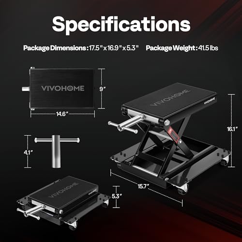VIVOHOME 1100 Lbs Motorcycle Lift Jack, Steel Wide Deck ATV Scissor Lift with Dolly Wheels & Hand Crank, Bike Garage Repair Hoist Stand for Maintenance, Black - color: Black
