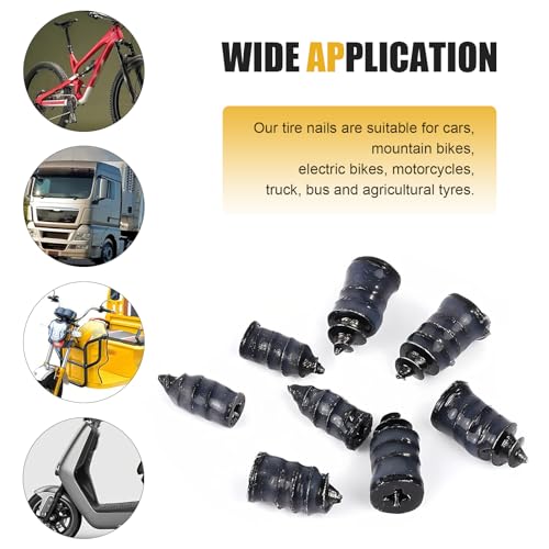 60 PCS Car Tire Repair Nails, 2-size Vacuum Waterproof Tire Plug Kit for Emergency, Tool-free Self-service Puncture Repair Screw, Universal Individually Packaged for Cars Motorcycles (Black)