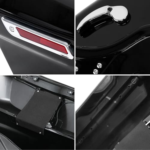 TCT-MOTORPARTS Vivid Black Hard Saddle Bags Saddlebag w/Latch Fit for Harley 2014-2024 Touring Road King Street Electra Glide Ultra-Classic FLT FLHT FLHTCU FLHRC - color: Standard Vivid Black