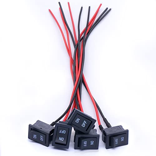 Twidec/5Pcs Rocker Switch AC 6A/250V 10A/125V SPST 2 Pins 2 Position ON/Off Car Boat Square Black Rocker Switch Toggle with Pre-soldered Wires KCD1-1-101-ON-OFF-X - color: Black-Square-ON OFF-5PCS