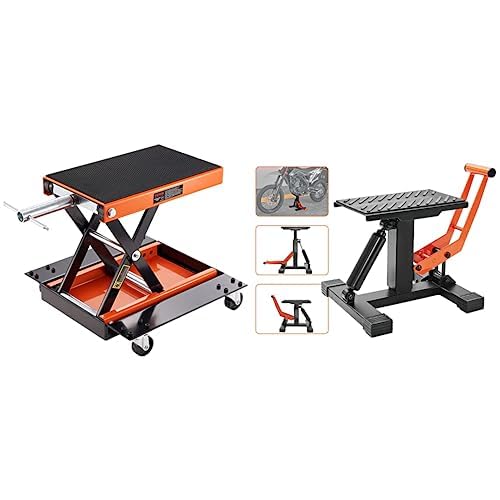 VEVOR Motorcycle Lift 1100 LBS with Dolly & Hand Crank,Motorcycle Jack Lift Stand
