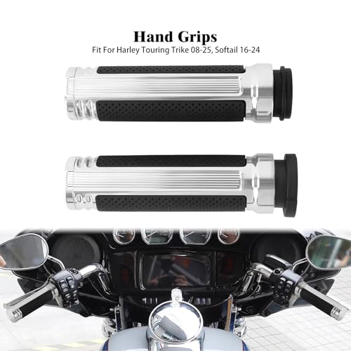 Motorcycle Hand Grips Handlebar Grips Fit for Harley Touring 2008-2025 Trike 2008-2025 Softail 2016-2024, 1 Inch Electronic Throttle Hand Grips - color: Chrome