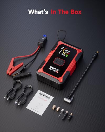 GOOLOO A5 Jump Starter with Air Compressor, 4000A Car Battery Jump Starter (All Gas/10.0L Diesel) with 160PSI Tire Inflator Auto-Off, 45W PD Fast Charging, 12V Jump Box Car Jumper Starter Portable - color: Red