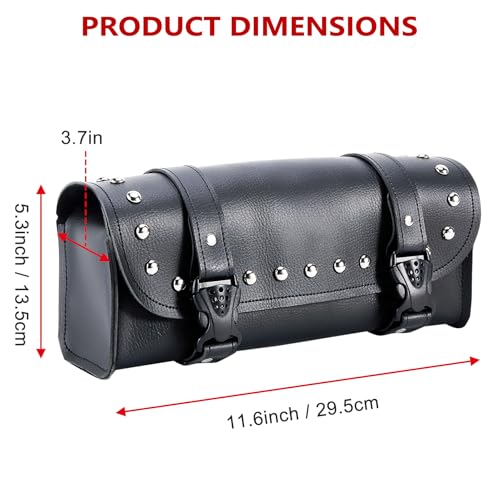 Dream Apparel Motorcycle Tool Fork Bag, PU Leather Front Bag for Motorcycle Front Fork Handlebar Universal Black Sissy Bar Roll Storage Pouch - style: With Studs