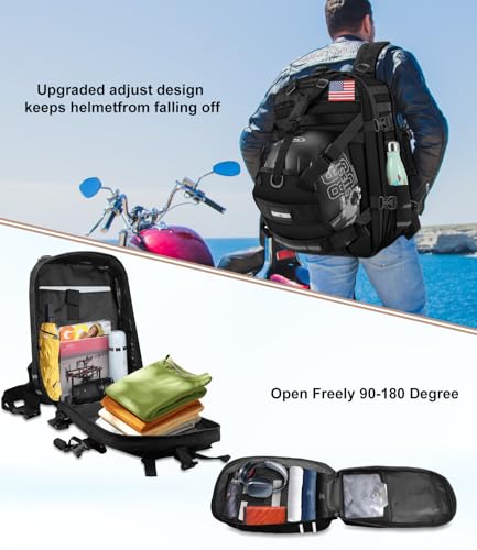 Motorcycle Cycling Helmet Backpack, Large Capacity Waterproof Helmet Holder, Storage Bag Hiking Backpack - color: Black-flag