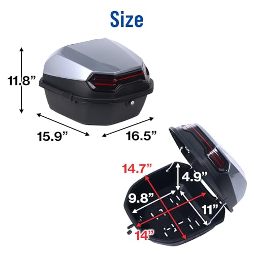 Japard Motorcycle Top Case 42L Daily Rear Tail Box Trunk, Lockable Storage Carrier, Waterproof Universal Mounting for Helmet Luggage (Silver Gray) - color: CLEARANCE! Silver Gray