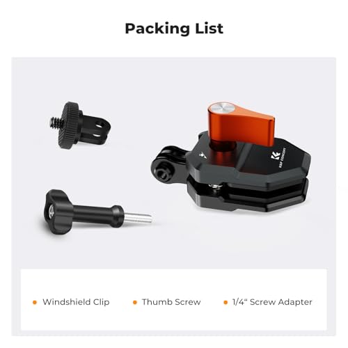 K&F CONCEPT Motorcycle Windshield Clip Mount for GoPro Hero 13/12/11/10/9 Black, Aluminum Alloy Camera Clamp with 1/4” Adapter for DJI Osmo Action 6/3/4/5 Pro Insta360 X5/X4, Action Camera Accessories