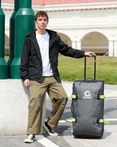Gonex Rolling Duffle Bag with Wheels, Water-repellent 90L Nylon Large Wheeled Travel Duffel Luggage with TSA Lock & Telescopic Handle 30 inch, Dark Green - color: Dark Green, size: 30 inch