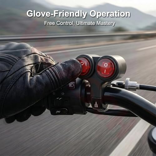 Universal Dual 7/8" 22mm Motorcycle Handlebar Switch, 12V Waterproof Handle Bar ON Off Toggle Switch with Red LED Indicator Light for Motorcycle ATV Dirt Bike Scooter Marine Fog Light