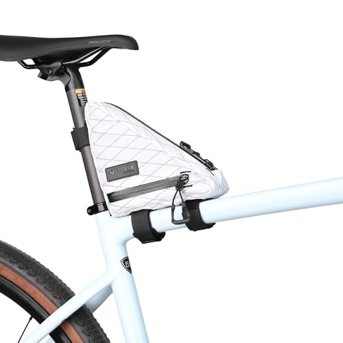 Rhinowalk Bike Frame Triangle Bag, Waterproof Compact Storage Bag with YKK Zippers, Multi-Pocket Design, Doesn’t Rub Legs – 0.9L, White - color: White, 0.9L