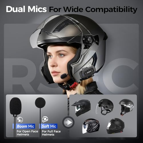 Moman Motorcycle Helmet Headsets Speaker, Hands‑Free Hi-Fi Speakers Dual Noise Cancellation with Loud Sound, Voice Assistant IPX6 Waterproof Helmet Headphones for All Helmets and Solo Riding (RS-C) - style: RS-C