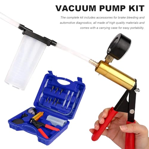 Hand Held Vacuum Pump Brake Bleeder Kit, Brake Bleeder Pressure Tester Hand Vacuum Pump with Gauge Adapters, Brake Fluid Bleeding Set with Protected Case for Car Truck Bike (Blue) - color: Blue
