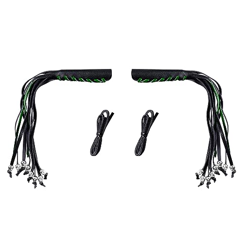 Motorcycle Lever Cover PU Leather Fringed Brake Clutch Covers Universal Grip Tassels Motorcycle Handlebar Covers with Skull Beads - color: Black with Green Strap
