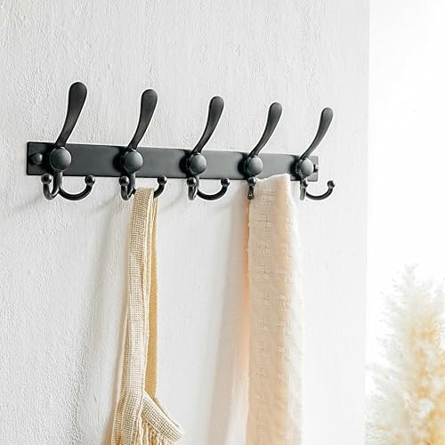 Dseap Coat Rack Wall Mount, Heavy Duty 12-Gauge Base vs Flimsy 1mm, Double-Thick Solid Anti-Snap Hooks, 16” Stud-Mount, Stainless Steel Hanger for Clothes Hat Entryway Closet, Black, Pack of 2 - color: Black, size: L=17" (2pcs)