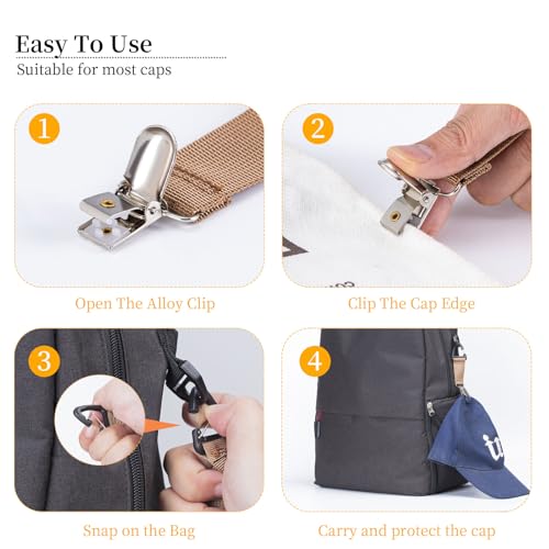 4Pcs Elastic Hat Clip for Travel, Hat Holder Hands Free Bag Accessory for Traveling Bags, Backpacks, Purses, Totes Black - color: Navy, Brown, Beige, Tan
