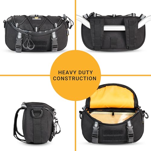 Odinsberg Multifunctional Bicycle & Motorcycle Handlebar Bag, 3L Water Resistant, Compatible with Most Handlebar Types, Black