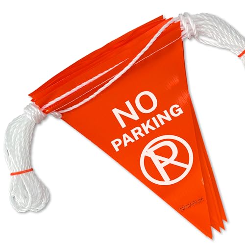 "No Parking" Pennant Banner Flag, Fluorescent Orange, Ideal for Parking Lots and Outdoor Areas【37FT】 - size: 7"x10"x37Ft, style: Fluorescent Orange NO Parking Flag