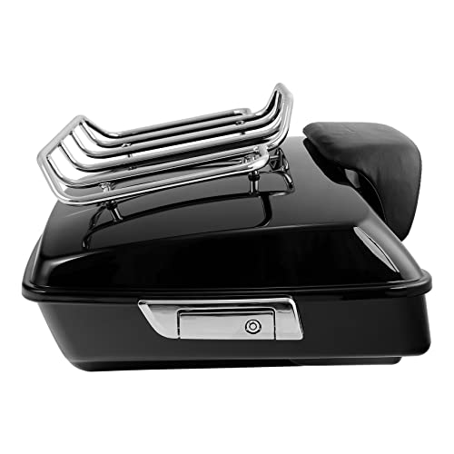 XFMT Motorcycle 10.7" Chopped Trunk w/Luggage Rack Passenger Backrest Pad for 2014-2025 Harley Trunk Road King Street Glide Road Glide Electra Glide - color: Chopped Trunk&Pad&Top Rack