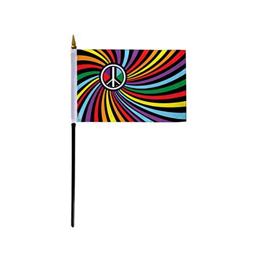 AGAS Small Peace Swirl Rainbow Flag 4x6 inch Flag on a 11 inch Plastic Stick - Sewn Edges Fade Resistant Polyester - Swirl Pride Handheld Flag - color: 4x6 Stick Flag