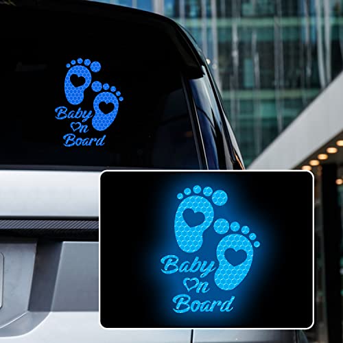 High Intensity Reflective Baby on Board Car Sticker Waterproof Cute Footprint Baby in Car Decal Safety Warning Sign Kids on Board Decal for Car Bumper Window (Blue) - color: Blue