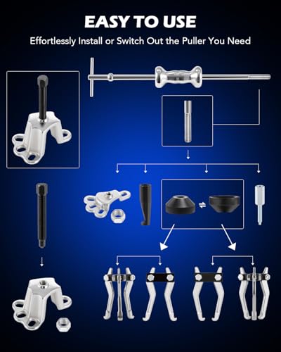 Orion Motor Tech Slide Hammer, 9-Way Internal/External Slide Hammer Puller Set - Pulls Hubs, Rear Wheel Axle Shafts, Bearings, Bushings, Seals, Retainers - color: Black Case