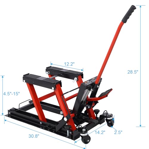 1500 LBS Hydraulic Motorcycle Lift Jack ATV Scissor Jack with 4.5"-15" Lifting Range Motorcycle Lift with Non-Slip Platform and Safety Lock Portable Dirt Bike Stand Lift for Garage Maintenance