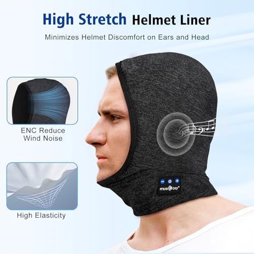 MUSICOZY Bluetooth 5.4 Balaclava Headphones for Cycling Motorcycle Running, Breathable Helmet Liner Cap with Built-in Ultra-Thin Speakers, Wireless Sports Face Mask for Outdoor Riding Travel Black