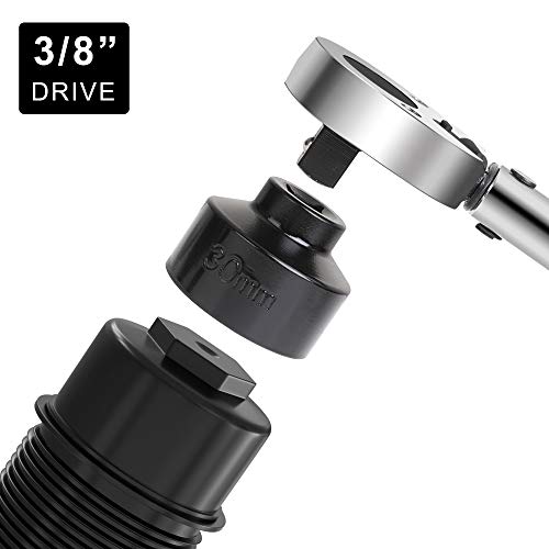 Hromee Fuel Filter Cap Removal Tool and Installer 7 Pieces Low Profile Oil Canister Socket Set 24mm 27mm, 29mm, 30mm, 32mm, 36mm and 38mm