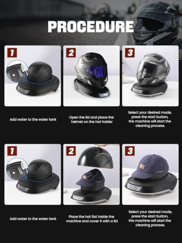 Hat Cleaner, Cap & Helmet Care Machine, Hat Steam Cleaner, Steam Cleaning & Ironing and Fast Drying, Ozone Deodorization for Motorcycle Helmets, Baseball Caps