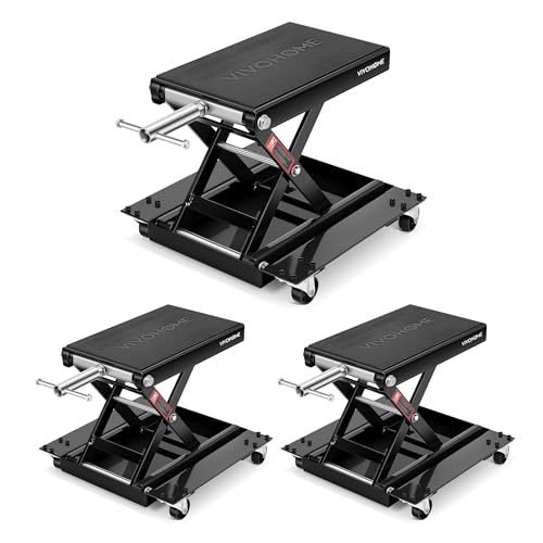 VIVOHOME 1100 Lbs Motorcycle Lift Jack, Steel Wide Deck ATV Scissor Lift with Dolly Wheels & Hand Crank, Bike Garage Repair Hoist Stand for Maintenance, Black 3 Pack