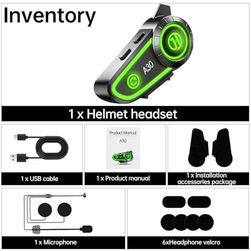 Motorcycle Bluetooth Headset with Noise Cancellatio, Helmet Bluetooth Headset Built-in Bluetooth 5.3 & Suitable for Most Helmets, Voice Assistant Hi-Fi Stereo Helmet Speakers 1200mAh Battery Life