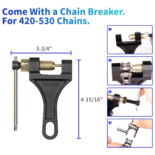 415H Roller Chain 110 Links with Chain Breaker, Dirt Bike Chain with 6 Free Connecting Links, Heavy Duty Chain for 49cc 50cc 60cc 66cc 70cc 80cc 2 Stroke Engines Motorcycle, Mini Bike, Go Kart