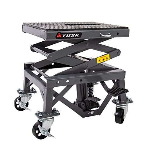 Tusk Scissor Lift Stand – Adjustable 13.75–34″ Heavy-Duty Motorcycle Lift Stand with Casters & Rubber Top Pad – Supports Up to 300 lb for Dirt Bike, ATV & UTV Maintenance