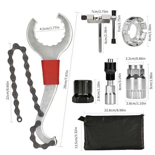 Bike Tool Kit, Professional Bike Repair Tools for Mountain Bike with 3-in-1 Cassette Remover Wrench Crank Puller Extractor Bottom Bracket Freewheel Remover Chain Breaker - color: 6 Pcs