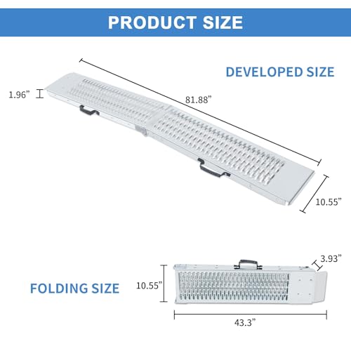 81.88 inches Long and 10.55 inches Wide Heavy Duty Folding Loading Ramp, 1500lb Capacity, Motorcycle; Lawn Mower; Snow Plough; Bikes; ATV; UTV; Golf Carts,Circular Hole, Pack of 2