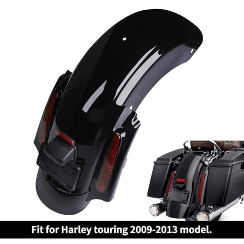 SLMOTO Saddle Bags, Motorcycle Saddlebags Bag Fender, Gloss Black 5" Stretched Saddlebags Rear Fender Fit For Harley Touring Road King 09-13 - color: Saddlebags + Red Fender Lens