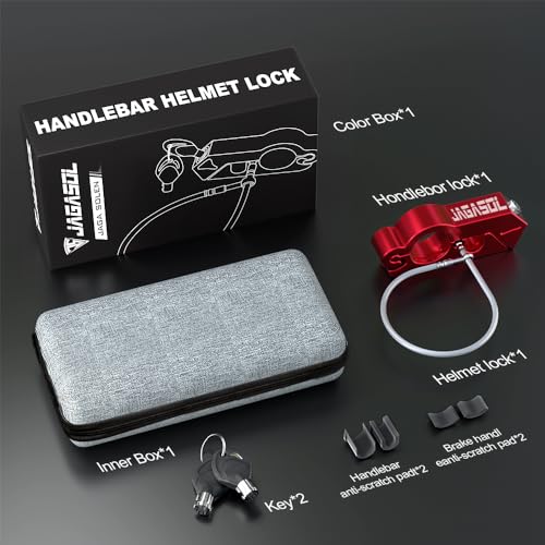 JAGASOL Motorcycle Lock Combo: Helmet & Brake Anti-Theft Handlebar Lock for Moped, Motorbike, Scooters, ATV, Dirt Bike, Street Bike - color: Red