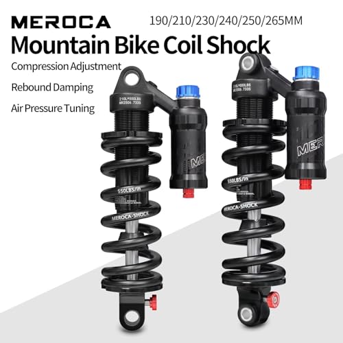 MEROCA Adjustable Air Spring Coil Over Shock Absorber for Mountain Bikes, 190-265mm, 550LBS Spring, Rebound, Compression, Preload, and Air Pressure (200-300 PSI) Fits MTB/Downhill/eBikes - size: 230mm*550lbs